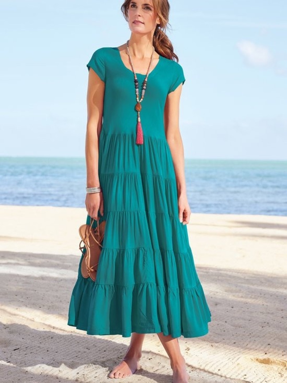 Soft Surroundings Kara Maxi Dress in Teal Blue 100% Rayon